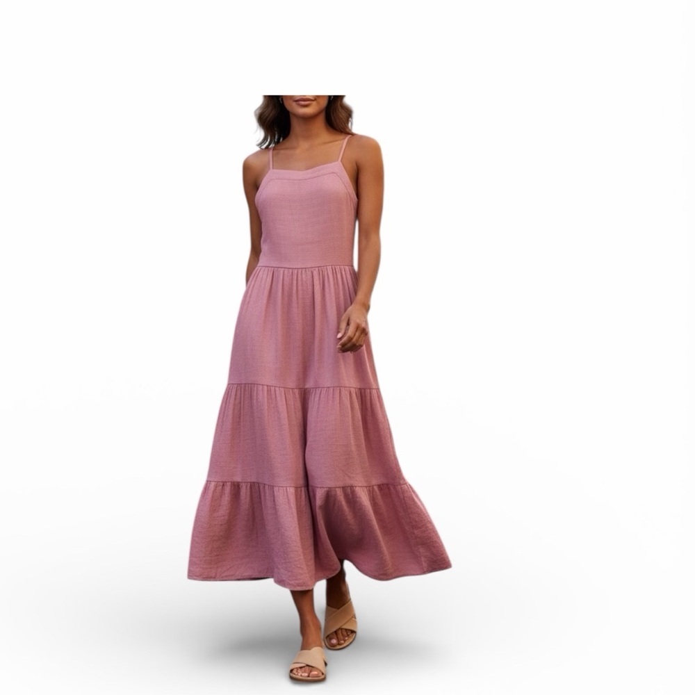 Splendid Mauve Pink Tiered Midi Dress